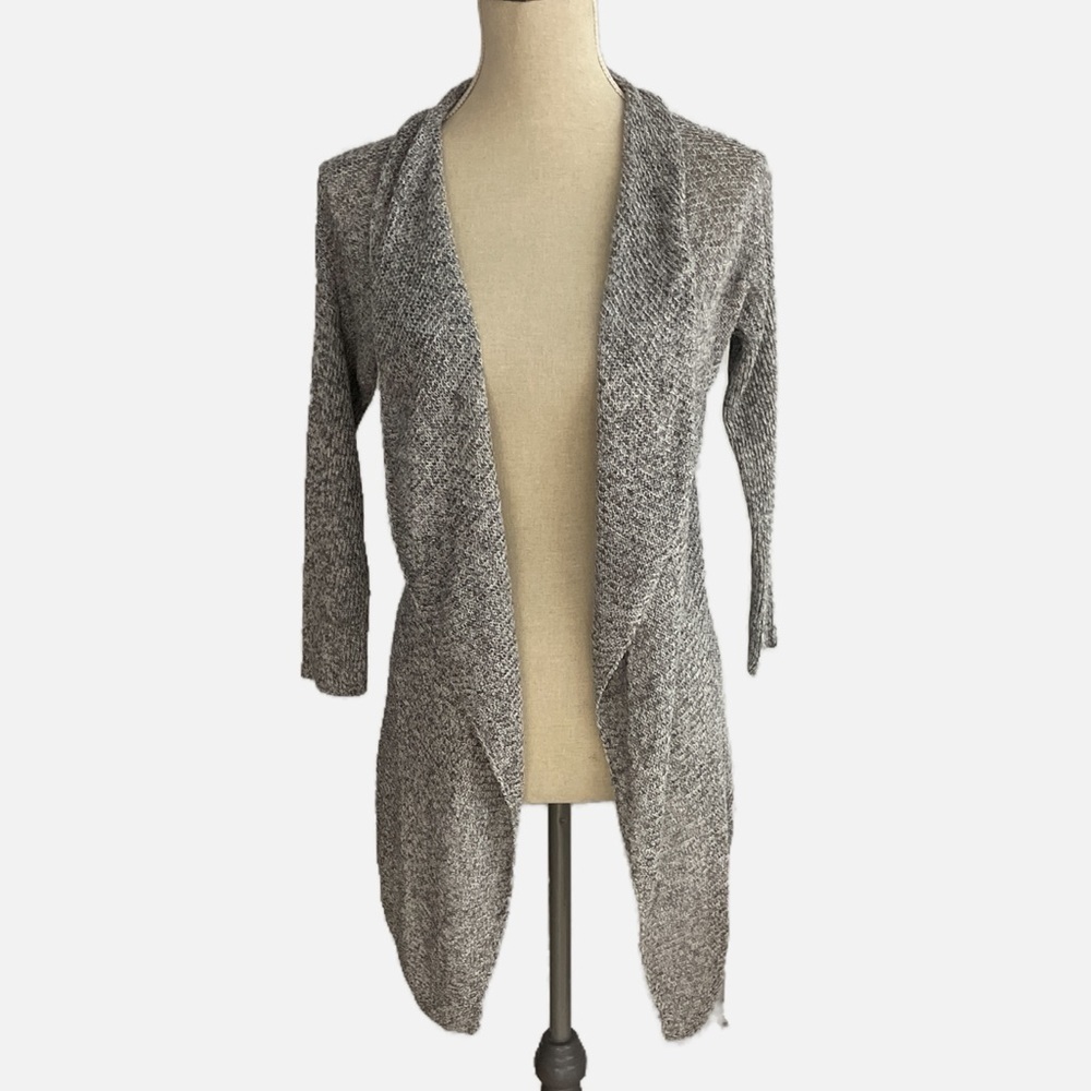 Eileen‎ Fisher Cardigan Women S Gray Linen Open Knit Drape Front FOMTL-2